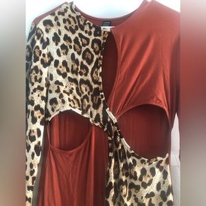 Orange and leopard pop out long dress
